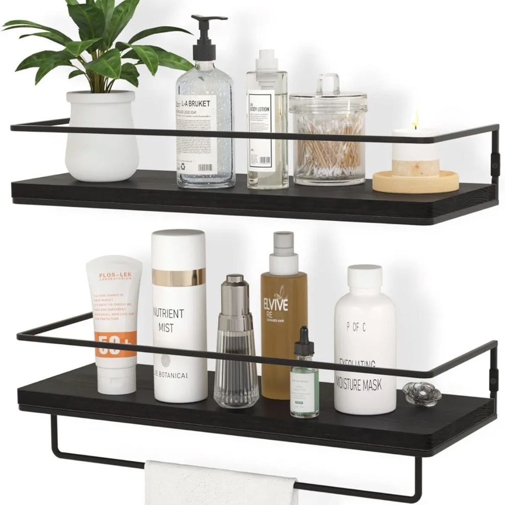 Floating Shelves With Black Metal Frame